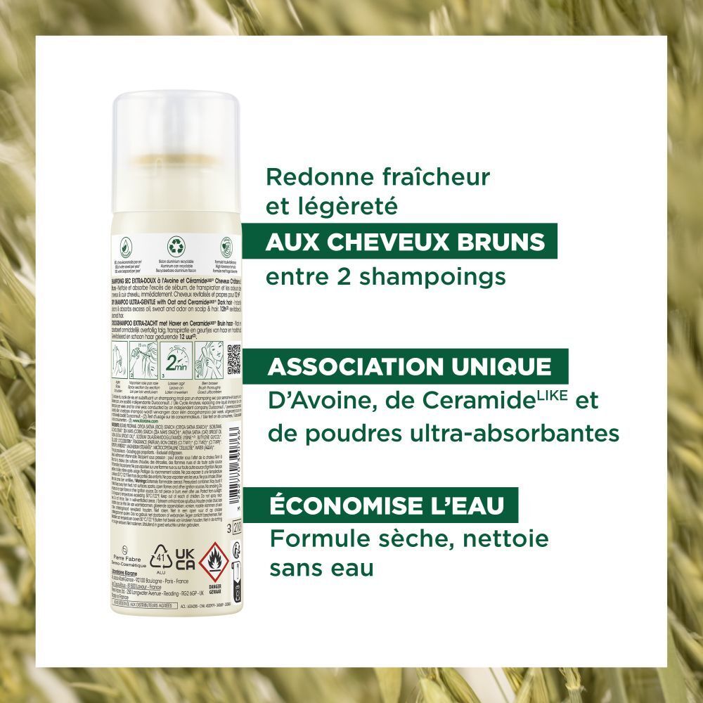 Klorane Shampooing Sec Extra Doux à l'Avoine & Céramideᴸᴵᴷᴱ Cheveux Bruns