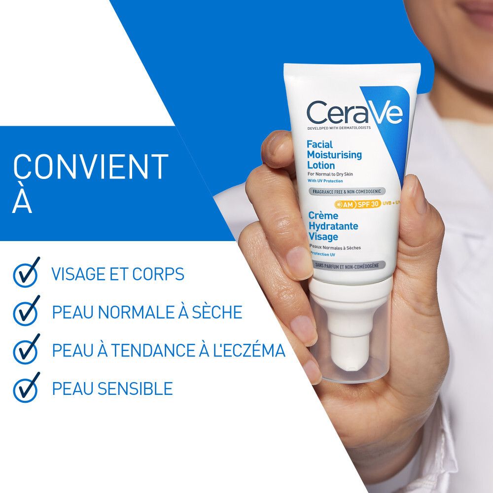 CeraVe Crème hydratante pour le visage avec FPS 30 - pour peaux normales à sèches