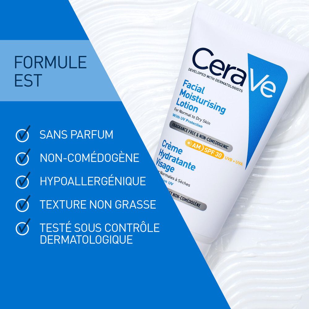 CeraVe Crème hydratante pour le visage avec FPS 30 - pour peaux normales à sèches