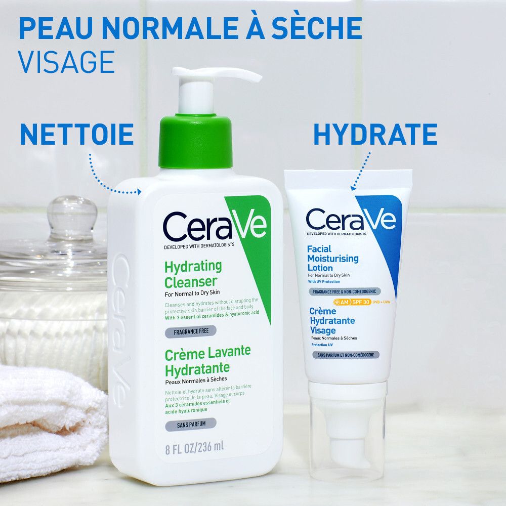 CeraVe Crème hydratante pour le visage avec FPS 30 - pour peaux normales à sèches