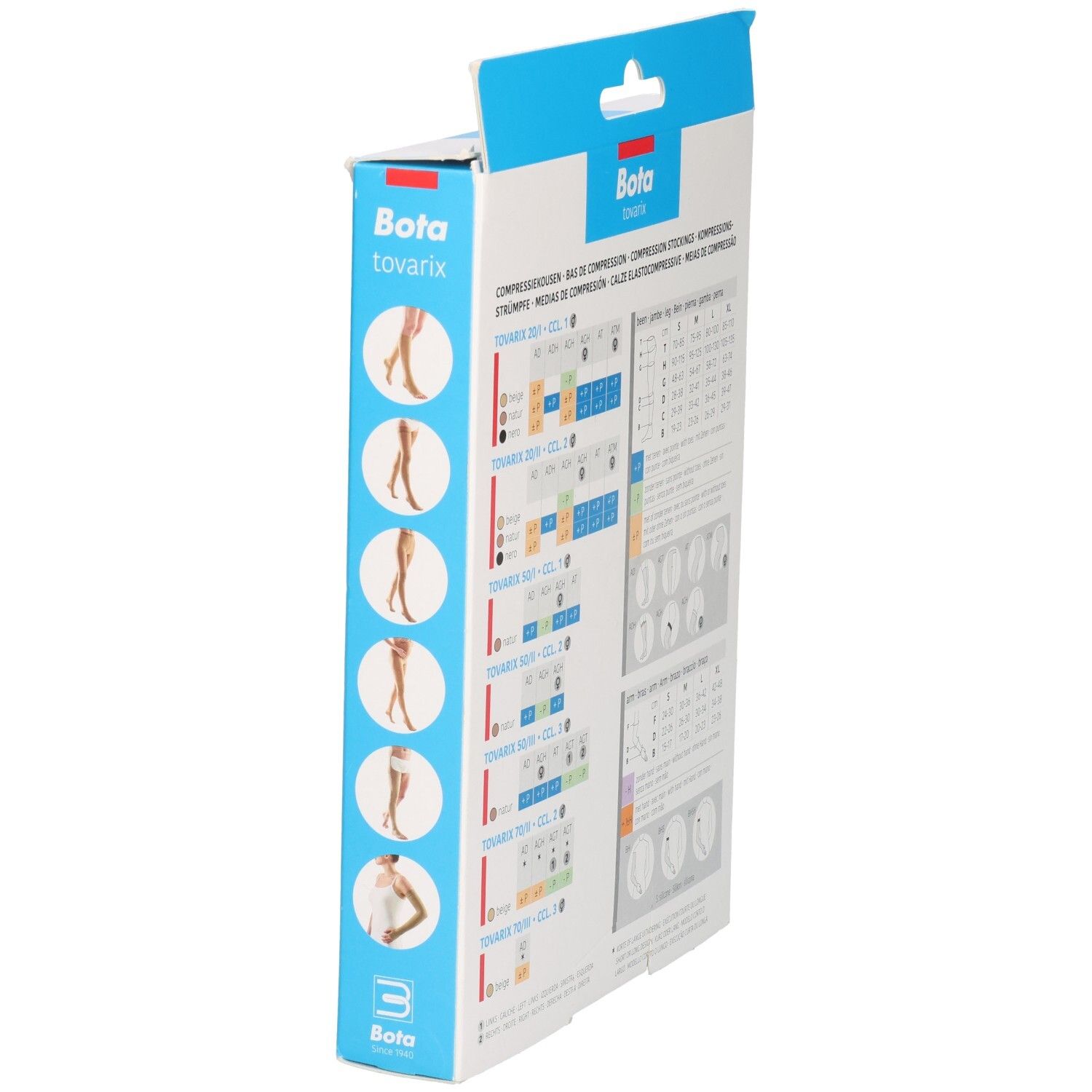 Côté de l'emballage des bas de contention Bota Tovarix 20/i Maternity avec illustrations.