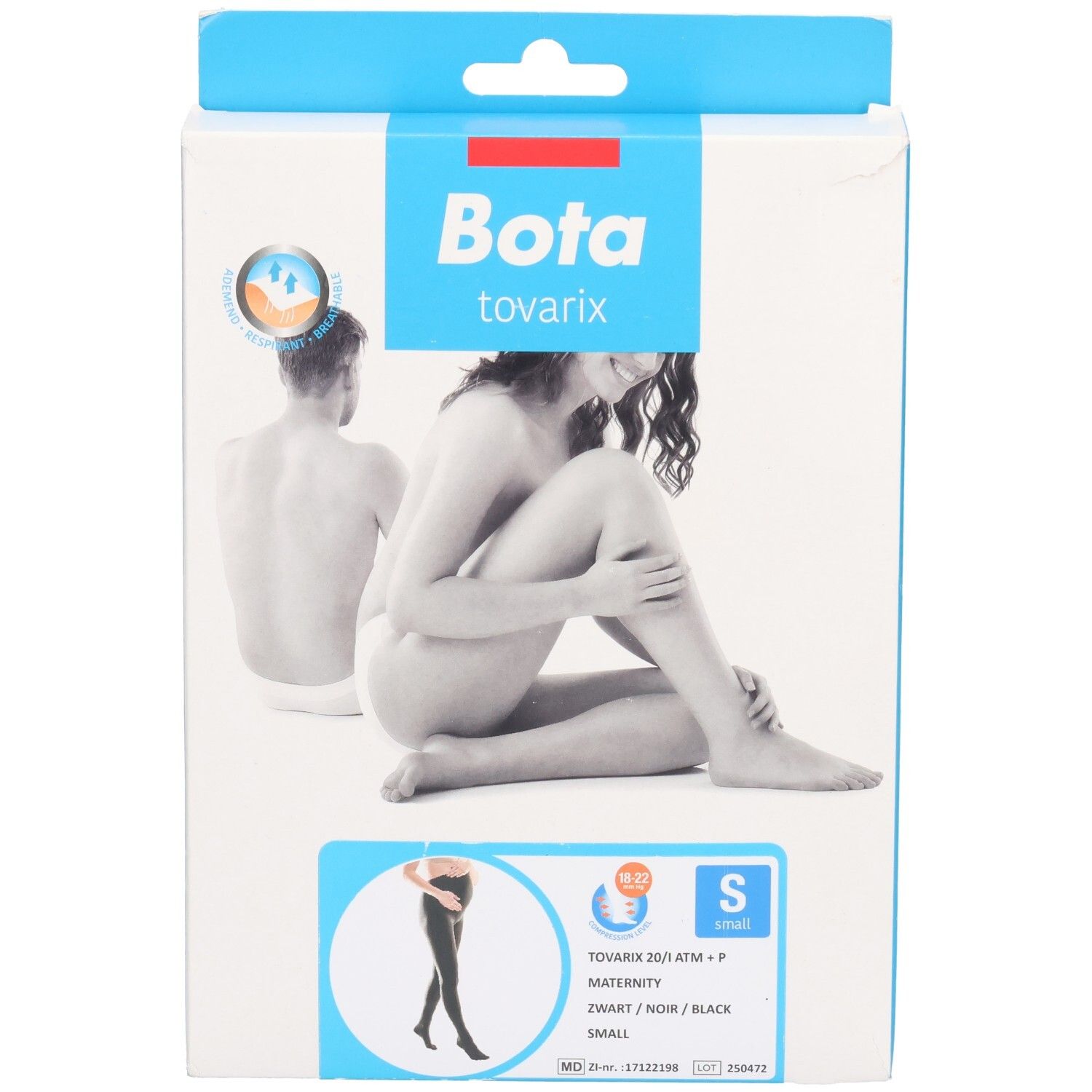 Bas de contention Bota Tovarix 20/i Maternity, Noir, Taille S. Façade de l'emballage.