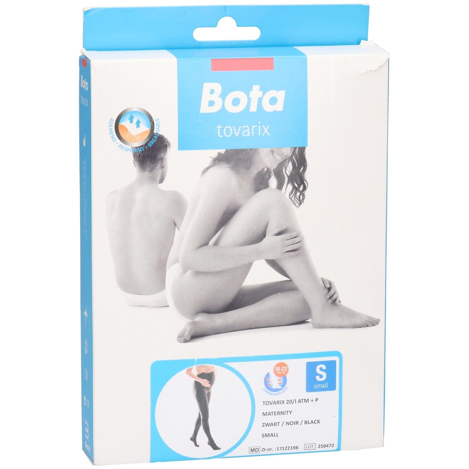 Bas de contention Bota Tovarix 20/i Maternity, Noir, Taille S. Façade de l'emballage.