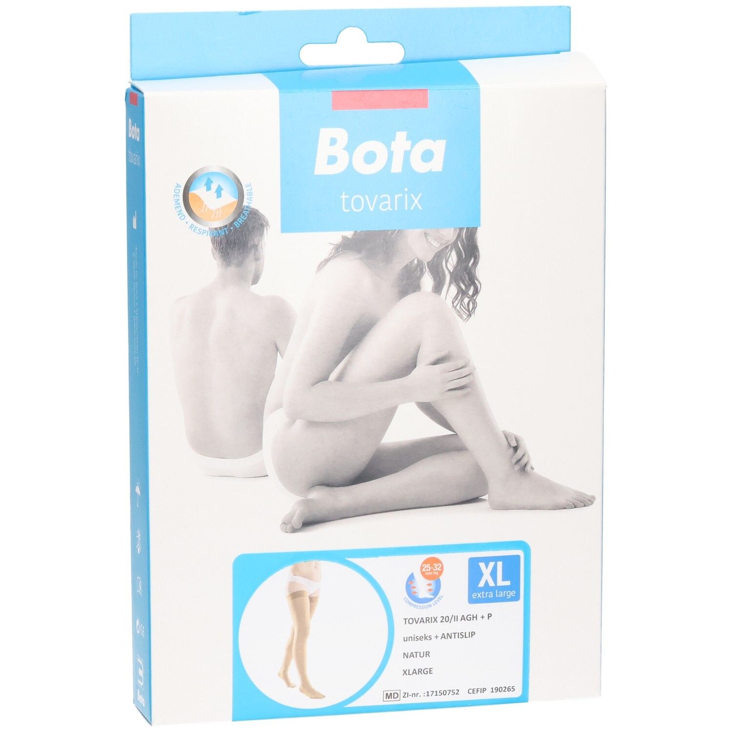 Bas de contention Bota Tovarix, extra large, Nature. Façade avec illustration produit.