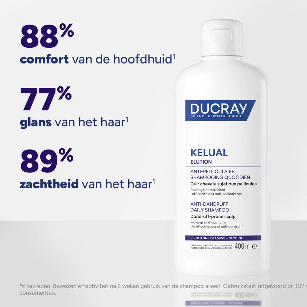 Man met krullend haar. Tekst: Verlengt de effectiviteit van antiroosbehandelingen.