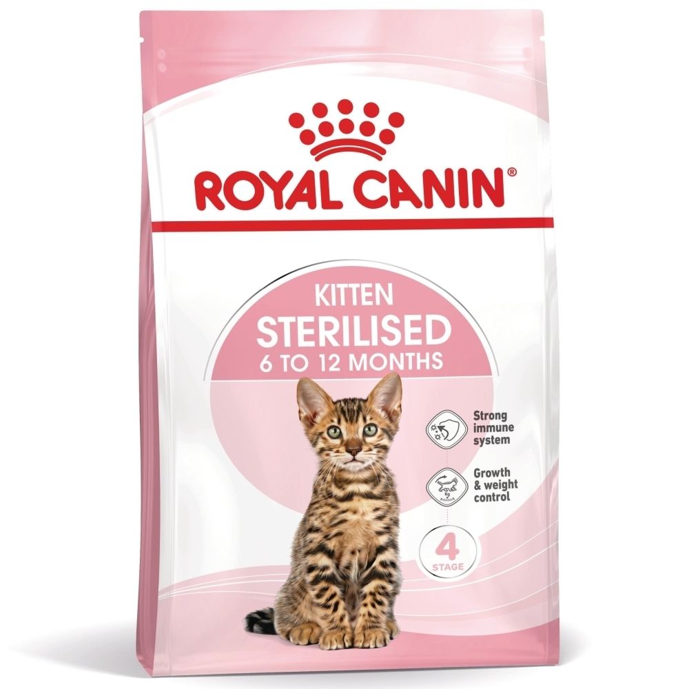 Sac Royal Canin KITTEN STERILISED 3,5kg avec chat et informations produit.