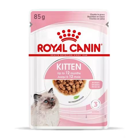 Royal Canin Kitten Gravy zakje (85g) met stukjes in saus. Voor kittens tot 12 maanden.