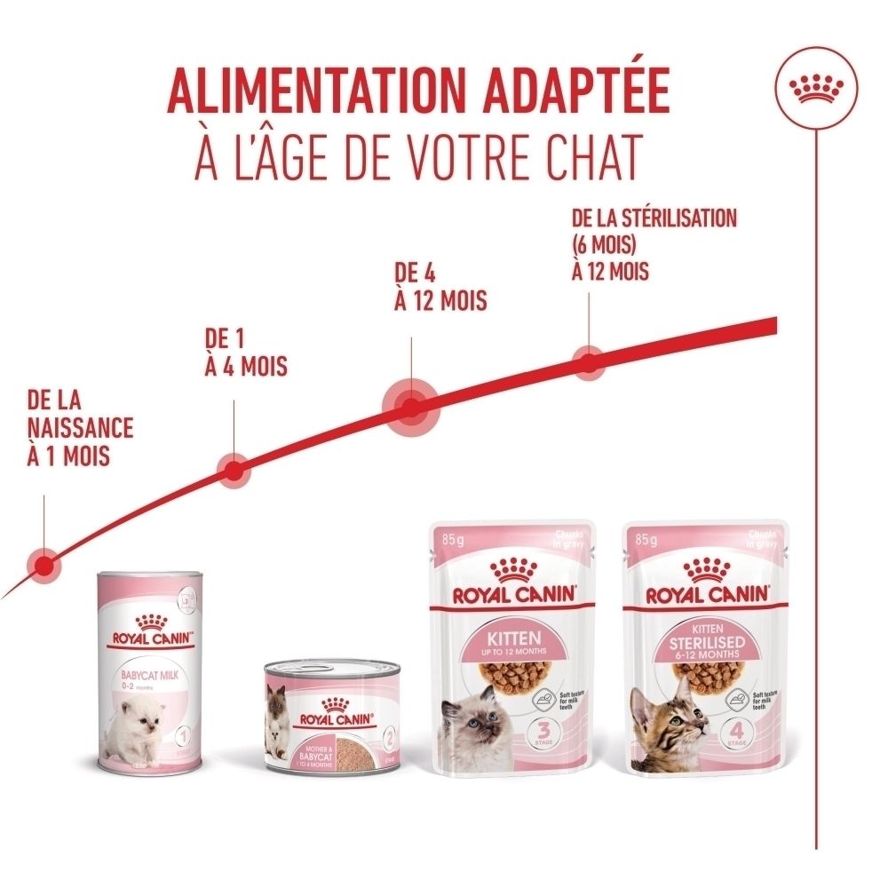 Graphique Royal Canin pour nourriture pour chatons, de la naissance à 12 mois.