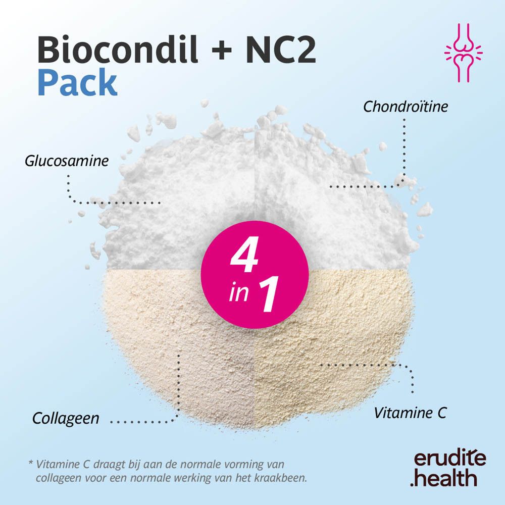 Biocondil + NC2 Pack: Glucosamine, Chondroïtine, Collageen, Vitamine C. 4 ingrediënten in 1.