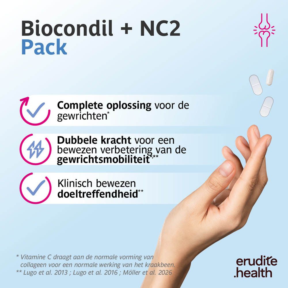 Biocondil + NC2 Pack: Samenstelling van Biocondil en NC2 met doseringsinformatie.