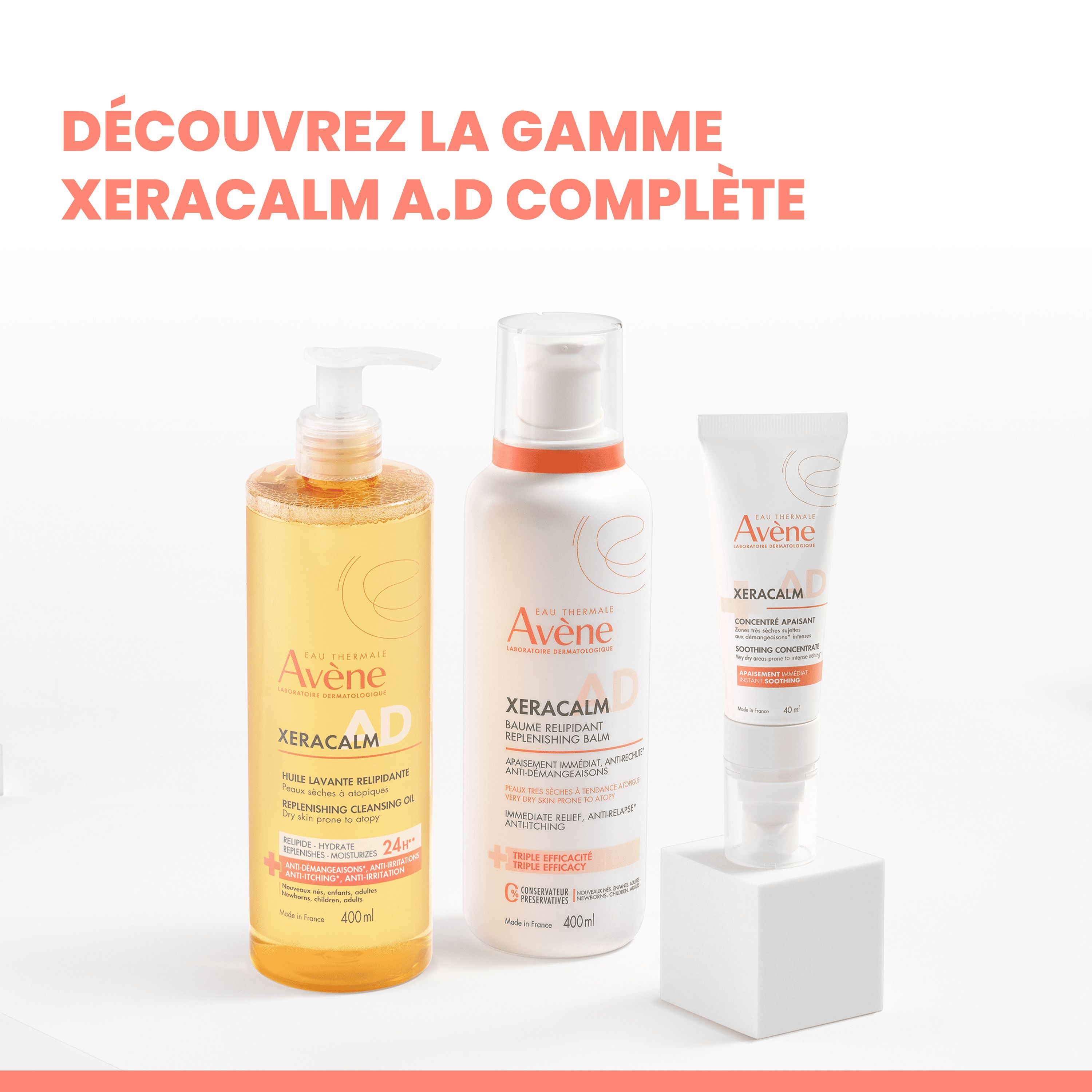Huile lavante relipidante Avene Xeracalm A.D. avec pompe, 400ml.