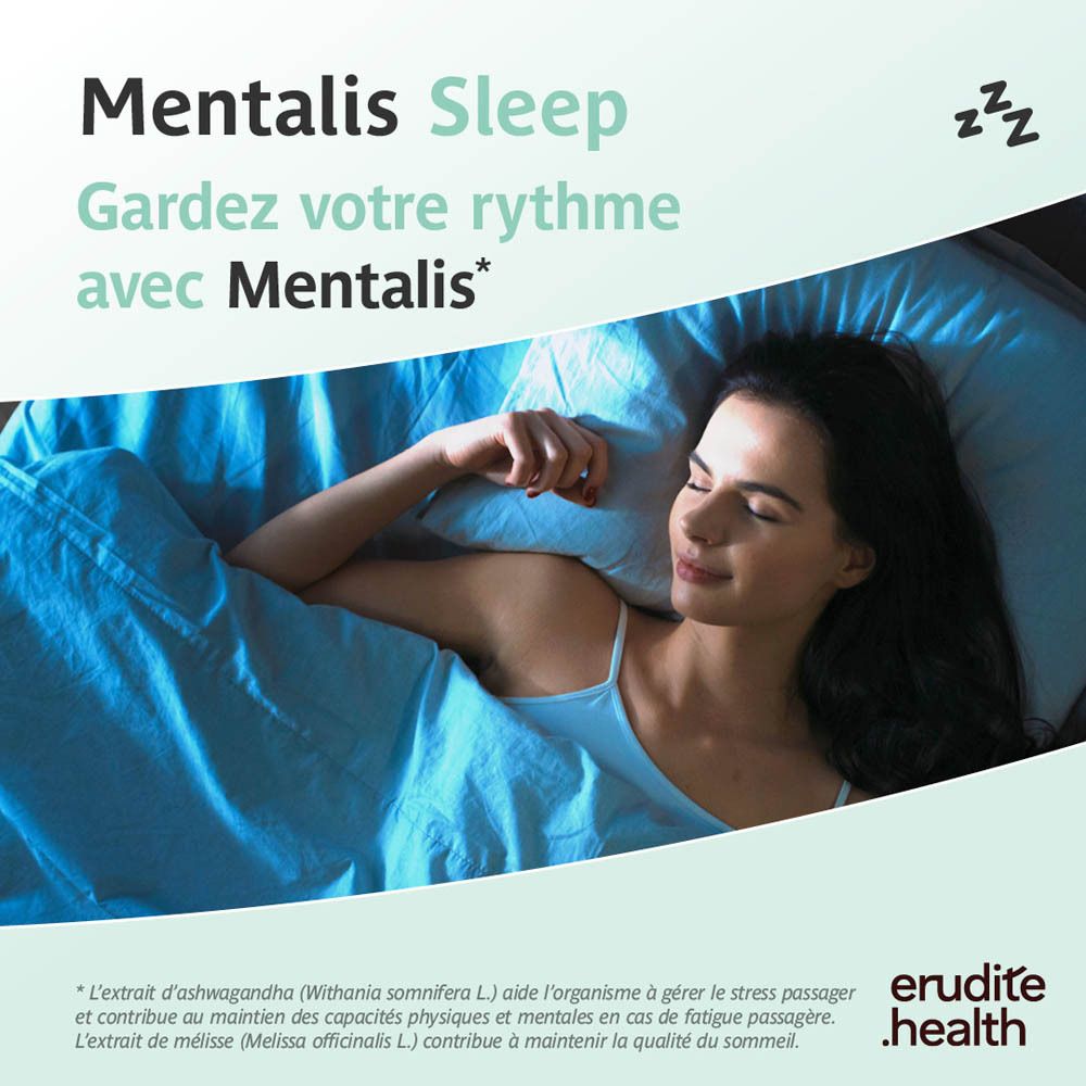 Boîte Mentalis Sleep de 30 comprimés, Ashwagandha et Mélatonine.