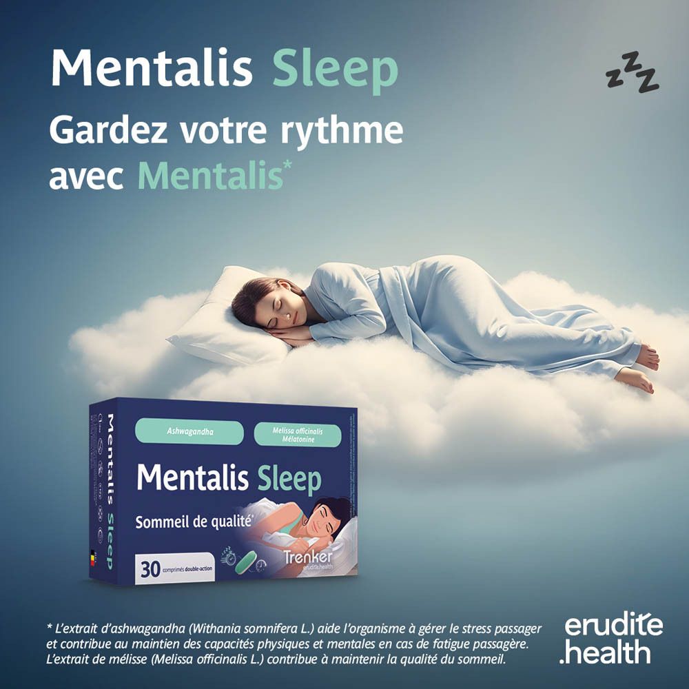 Boîte Mentalis Sleep de 30 comprimés, Ashwagandha et Mélatonine.