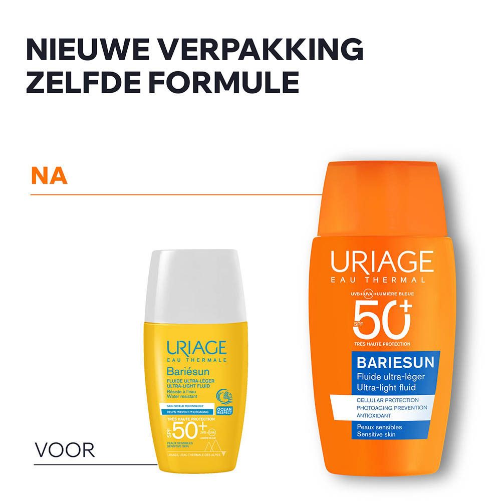 Voor-na vergelijking. Uriage Bariésun, oranje fles.