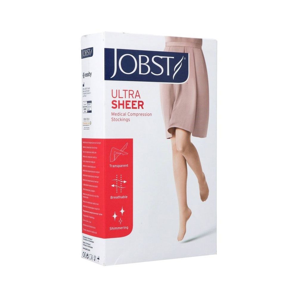 Bas de contention JOBST Ultrasheer, Classe 1, transparent, respirant, scintillant.