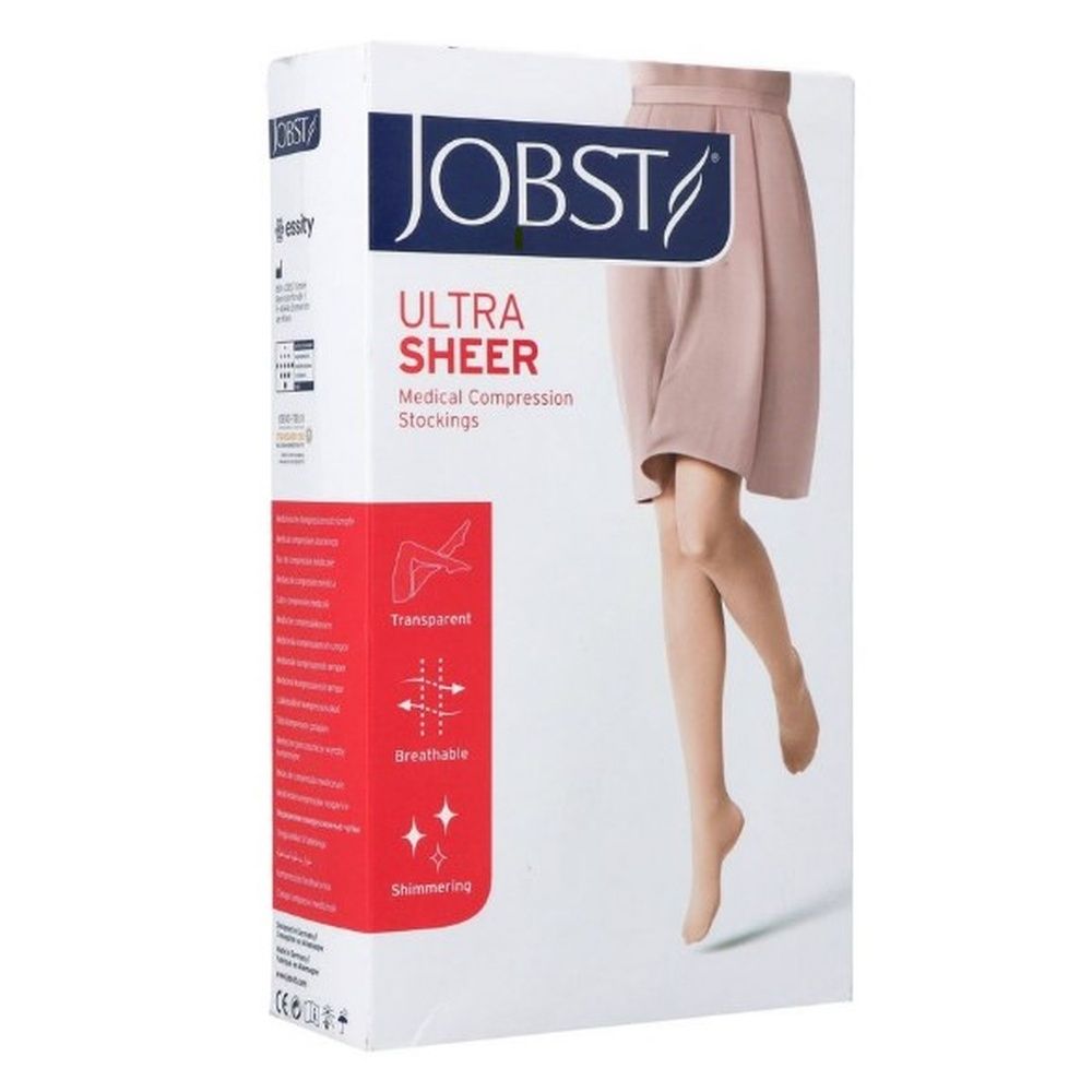 Emballage des bas de compression JOBST UltraSheer. Image du produit et logo.