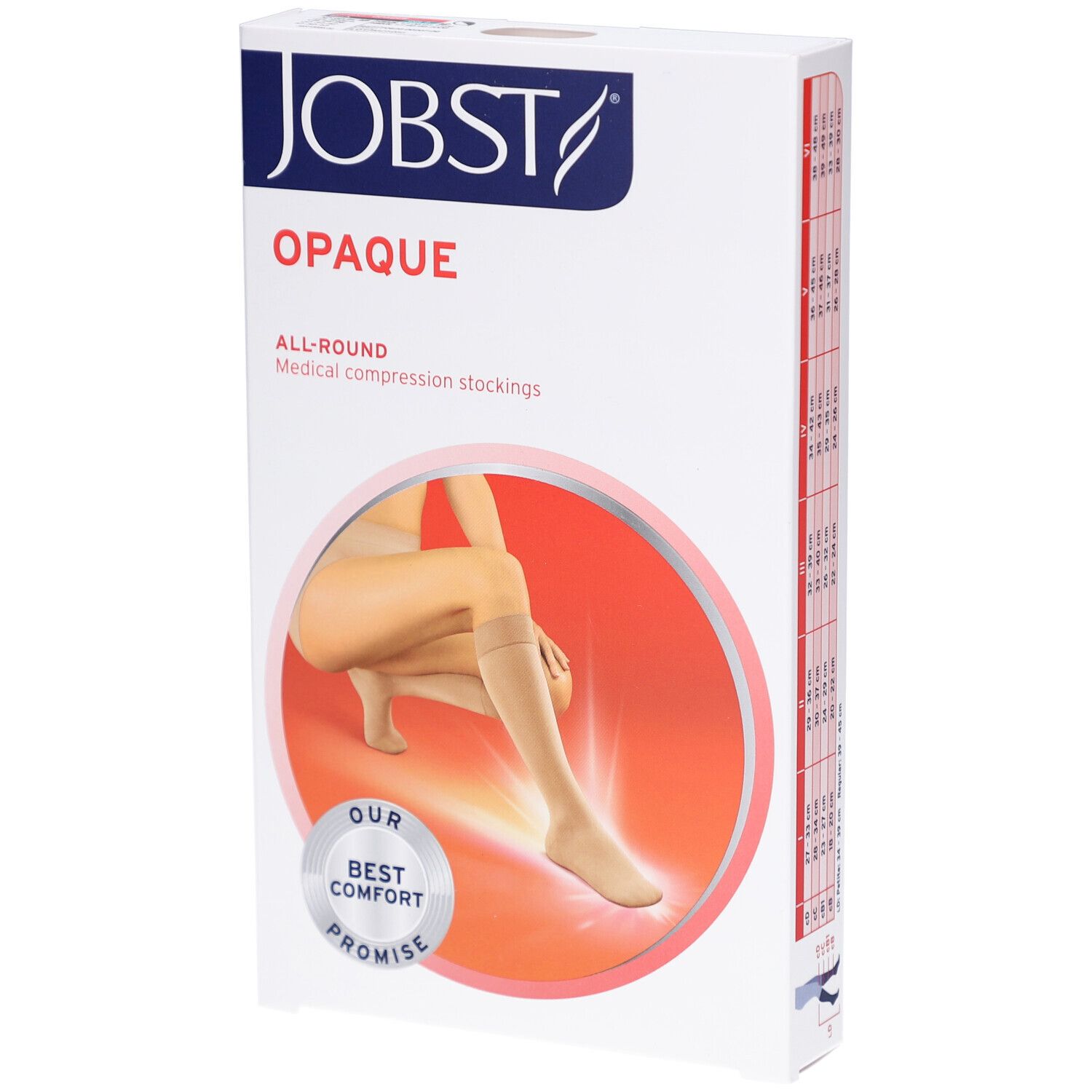 JOBST Opaque, bas de compression. Emballage blanc avec illustration du produit. Marque et nom du produit visibles.