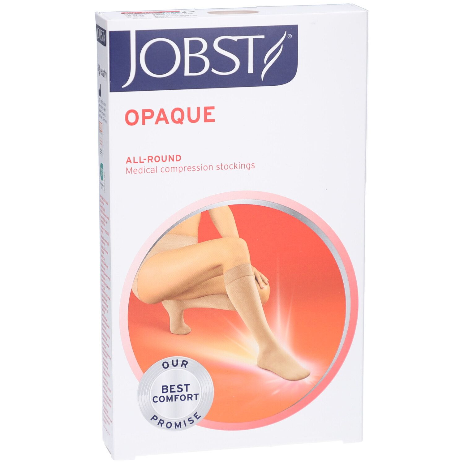 JOBST Opaque, bas de compression. Emballage blanc avec illustration du produit. Marque et nom du produit visibles.