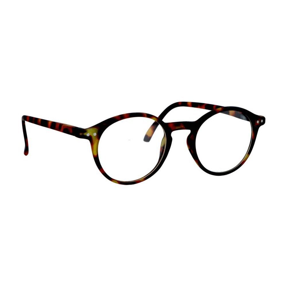 Lunettes de lecture rondes à motif écaille de tortue avec verres transparents.