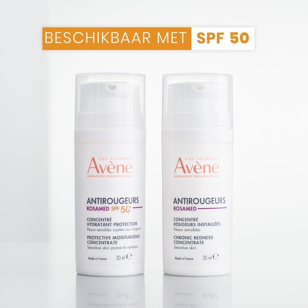 Verpakking van AVENE Antirougeurs Rosamed. Productinformatie en merk zichtbaar. 30 ml.