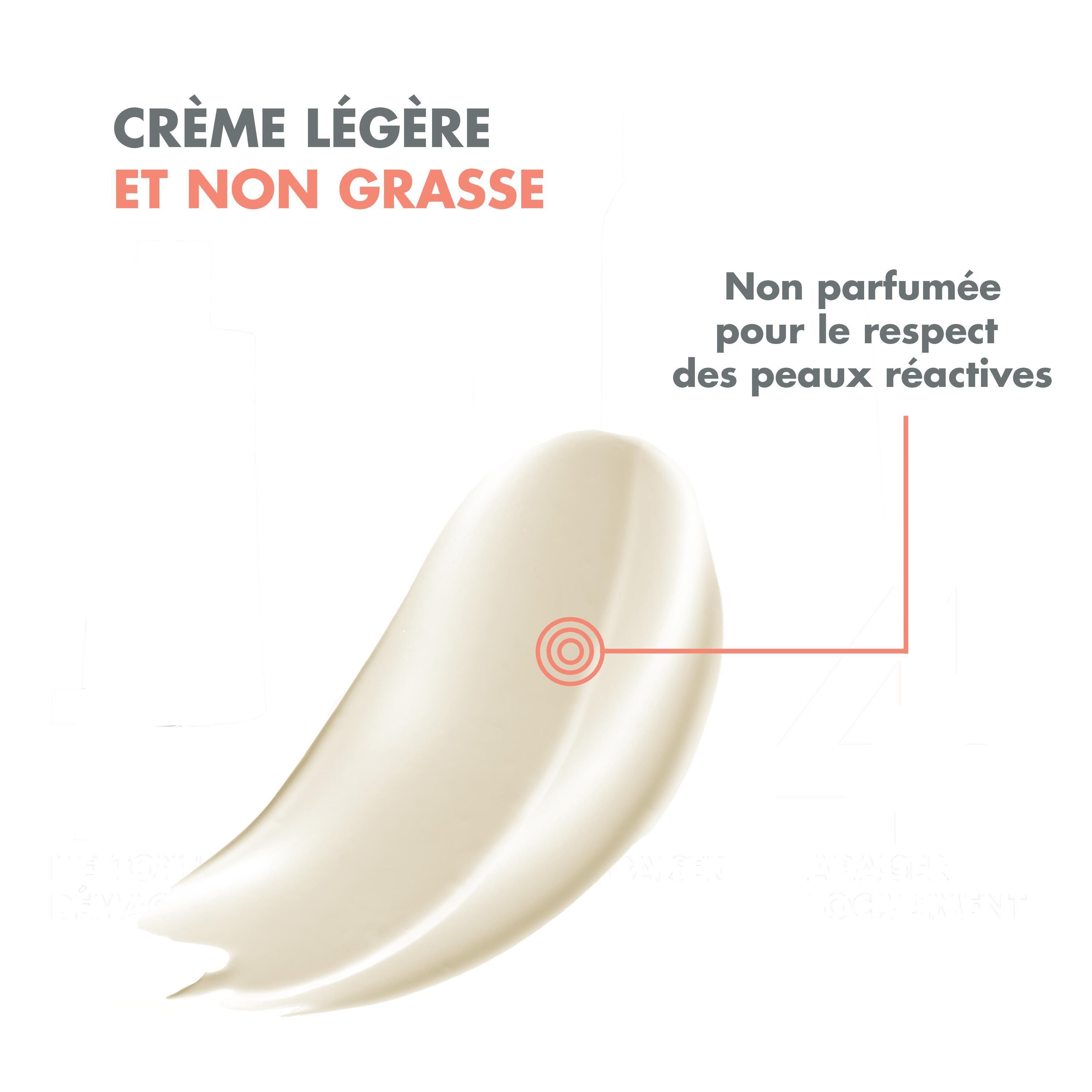 Flacon blanc avec pompe. Inscription: Avène, Antirougeurs Rosamed SPF 50+, Concentré hydratant.