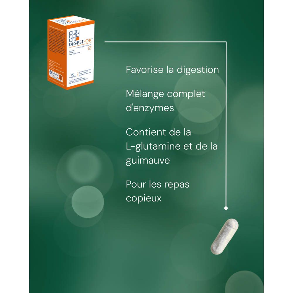 Image produit avec gélule et texte. Contient enzymes, L-glutamine et guimauve.