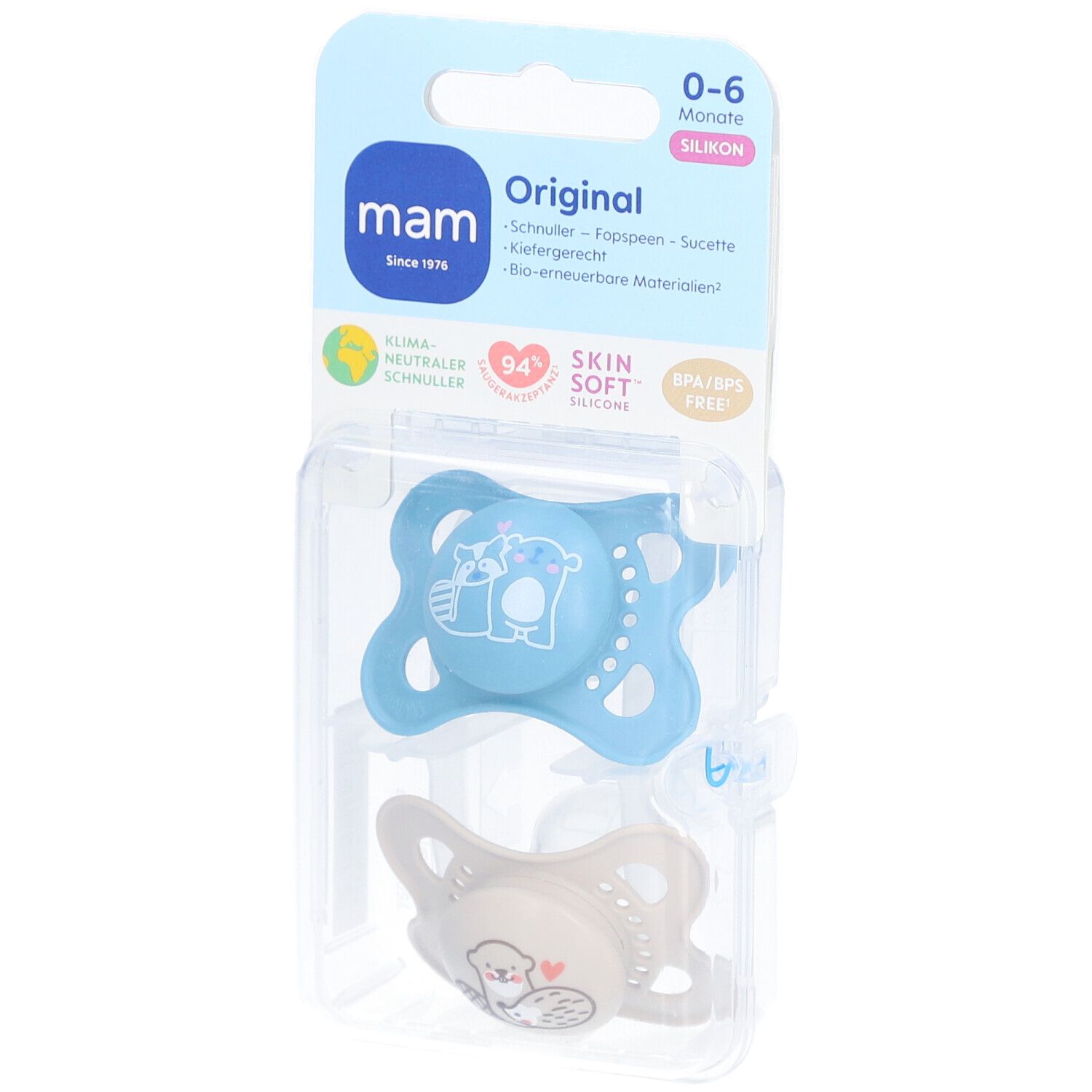 MAM Original Pure Siliconen Fopspeen Blauw - Ecru  0-6 Maanden