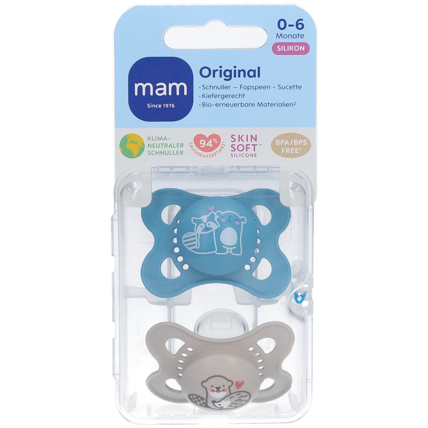 MAM Original Pure Siliconen Fopspeen Blauw - Ecru  0-6 Maanden