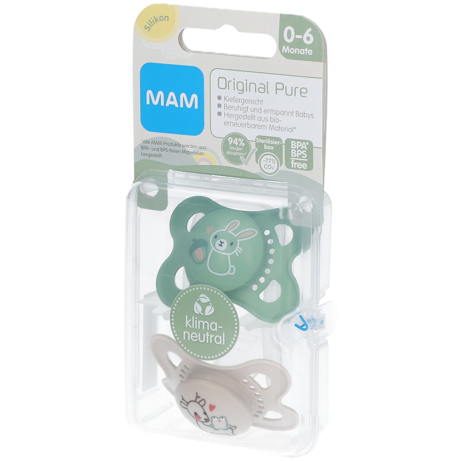 MAM Original Pure Siliconen Fopspeen Groen - Ecru 0-6 Maanden