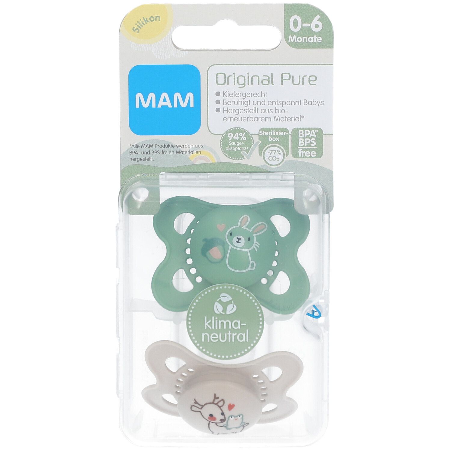 MAM Original Pure Siliconen Fopspeen Groen - Ecru 0-6 Maanden