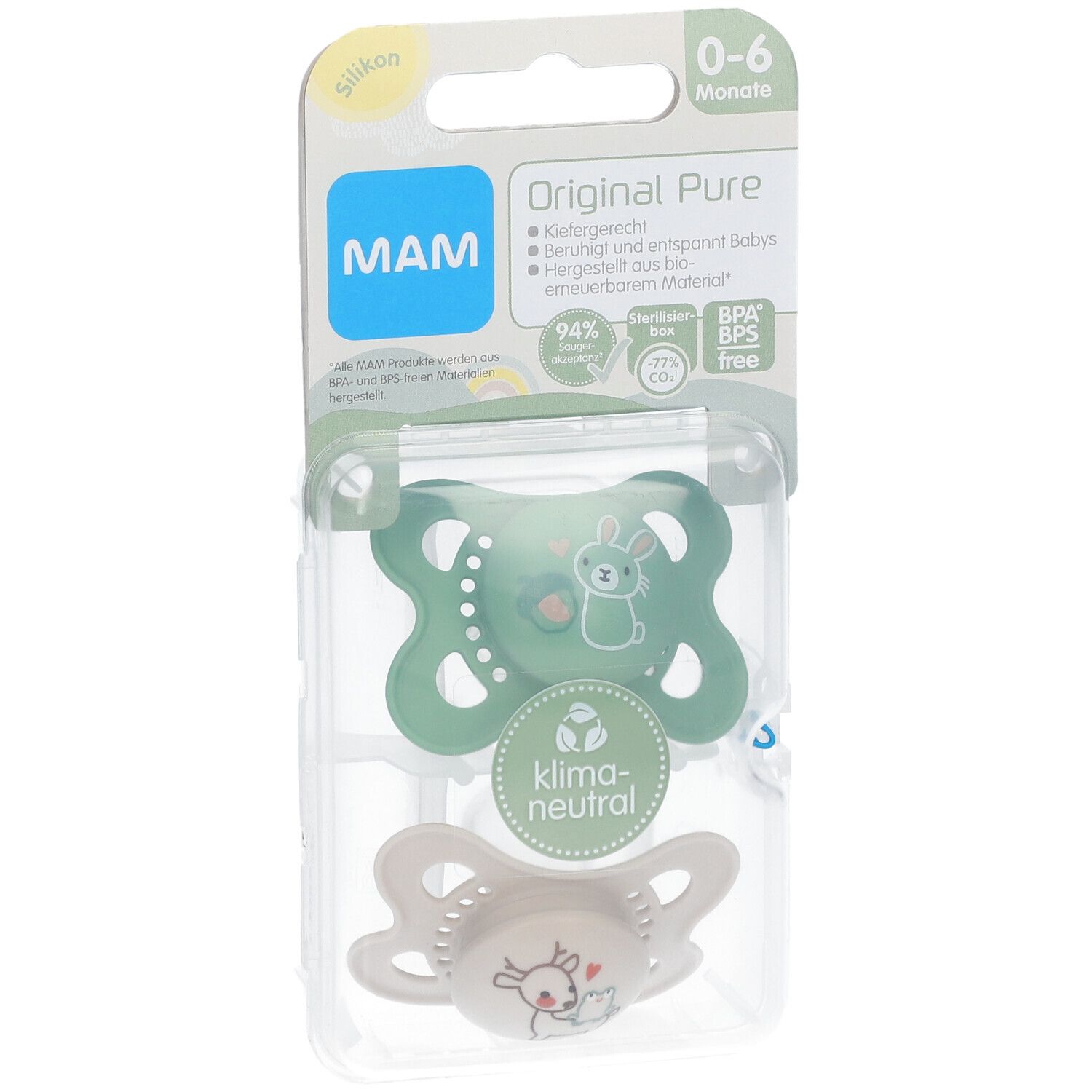 MAM Original Pure Siliconen Fopspeen Groen - Ecru 0-6 Maanden