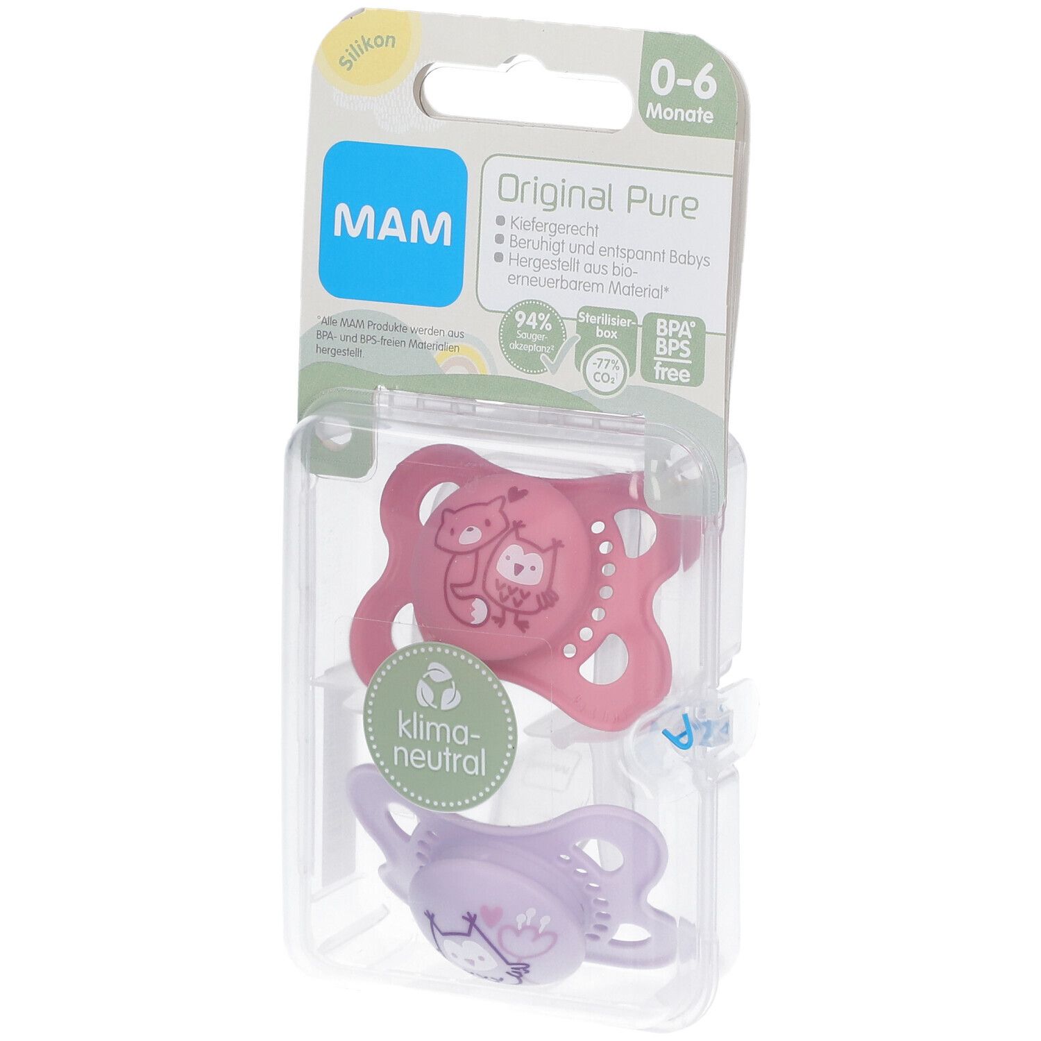 MAM Original Pure Siliconen Fopspeen Roze - Paars 0-6 Maanden