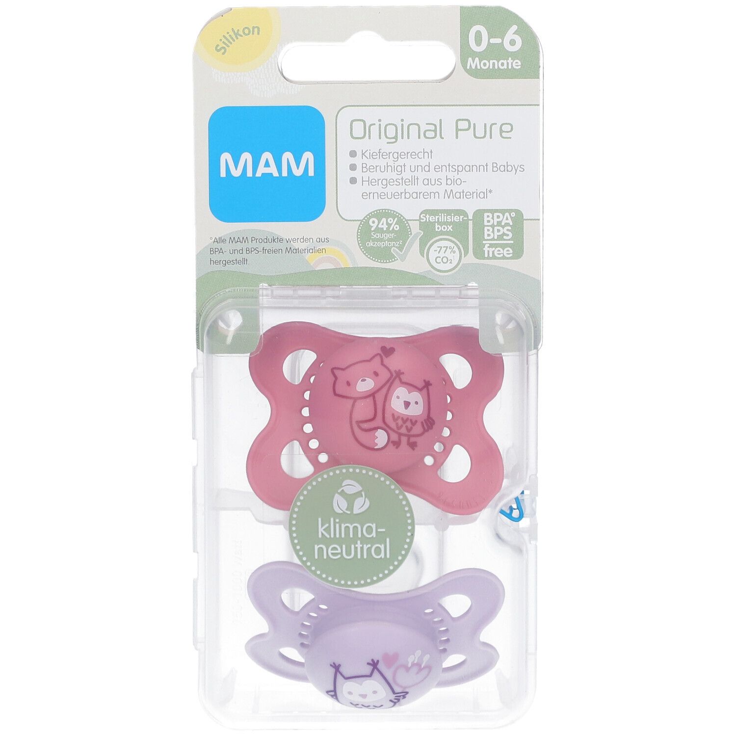 MAM Original Pure Siliconen Fopspeen Roze - Paars 0-6 Maanden