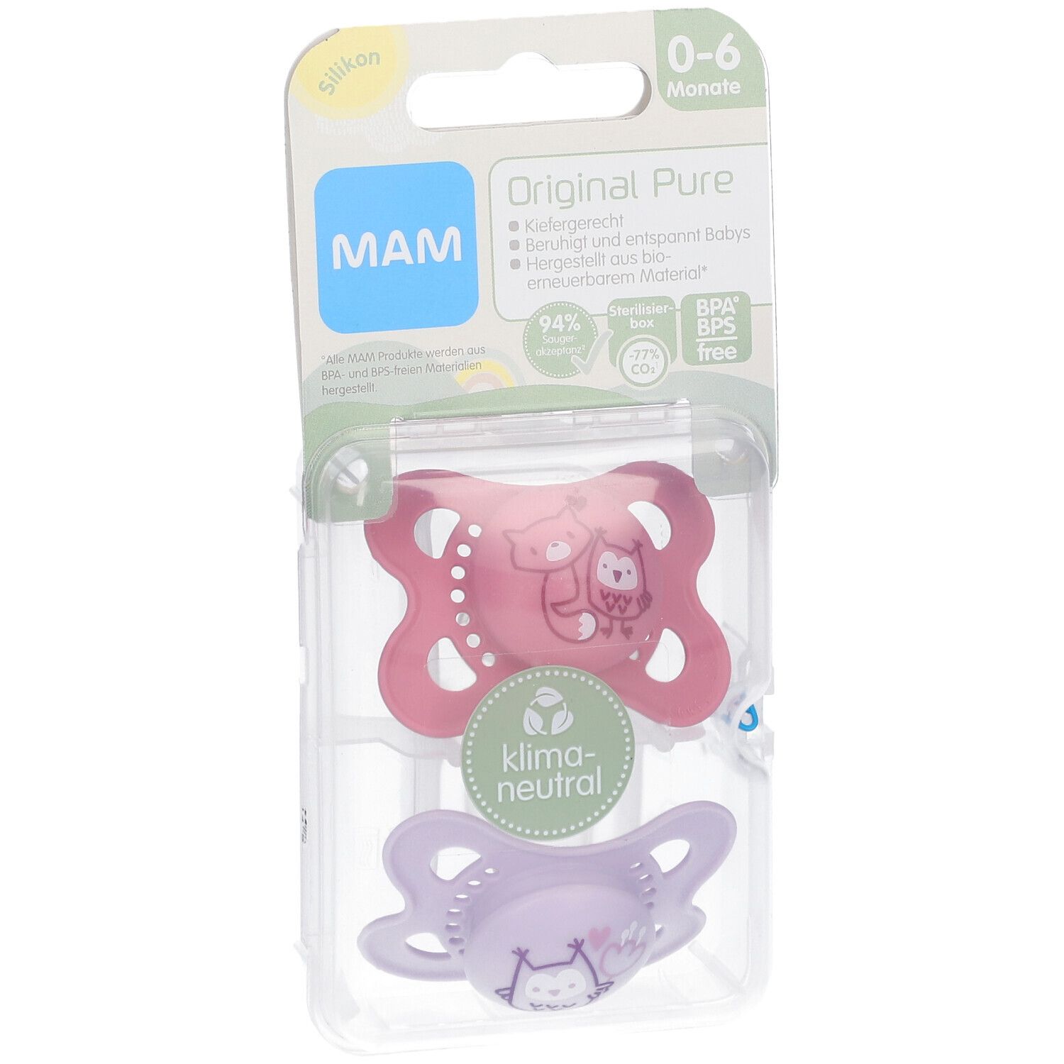 MAM Original Pure Siliconen Fopspeen Roze - Paars 0-6 Maanden