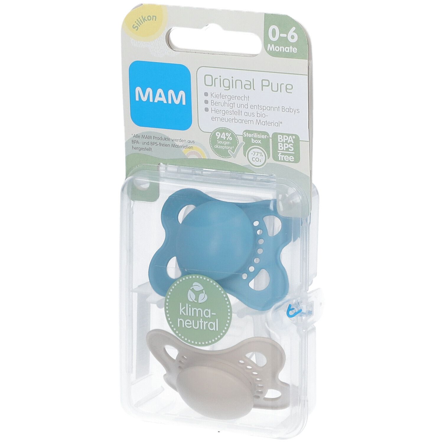 MAM Original Pure Plain Siliconen Fopspeen Blauw - Ecru 0-6 Maanden