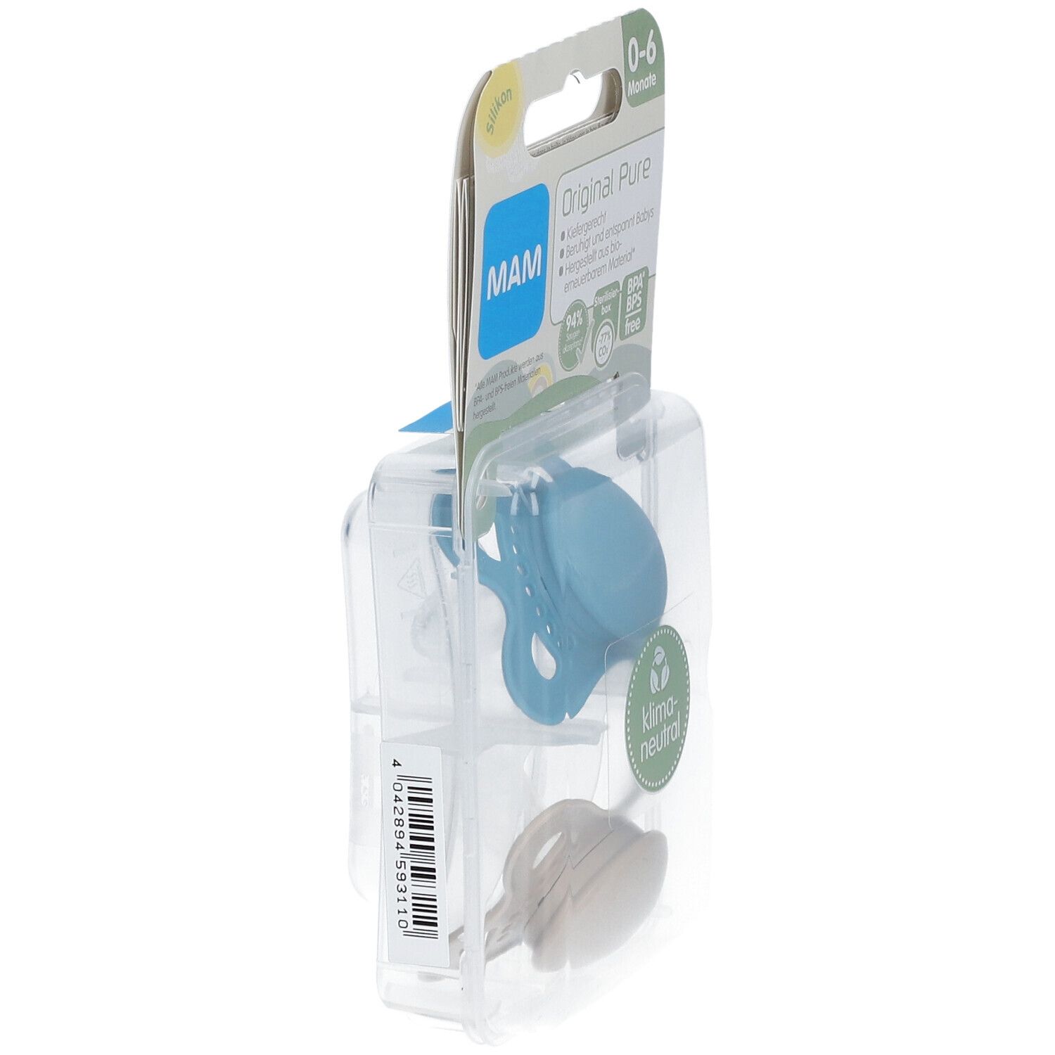 MAM Original Pure Plain Siliconen Fopspeen Blauw - Ecru 0-6 Maanden