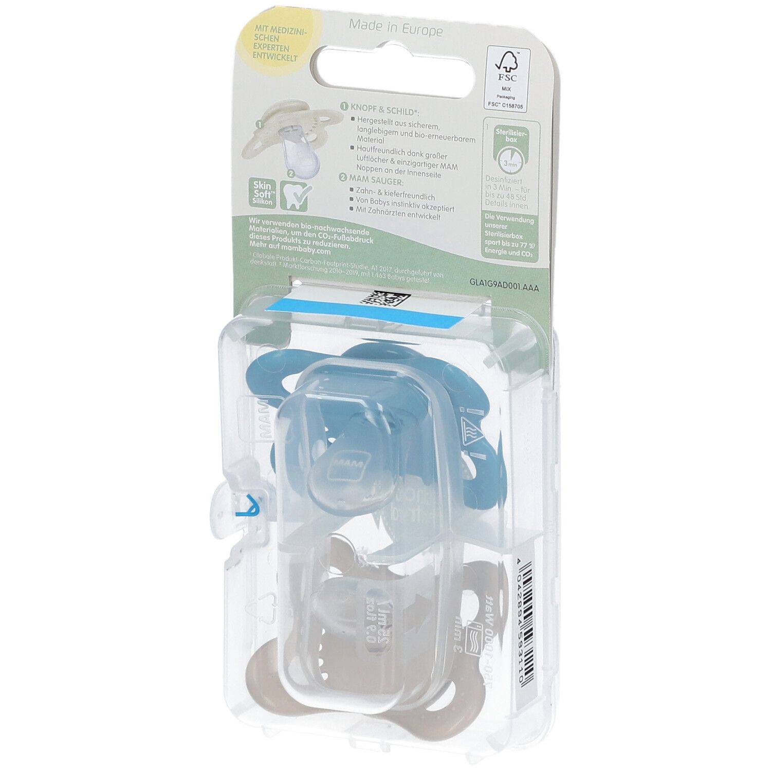 MAM Original Pure Plain Siliconen Fopspeen Blauw - Ecru 0-6 Maanden
