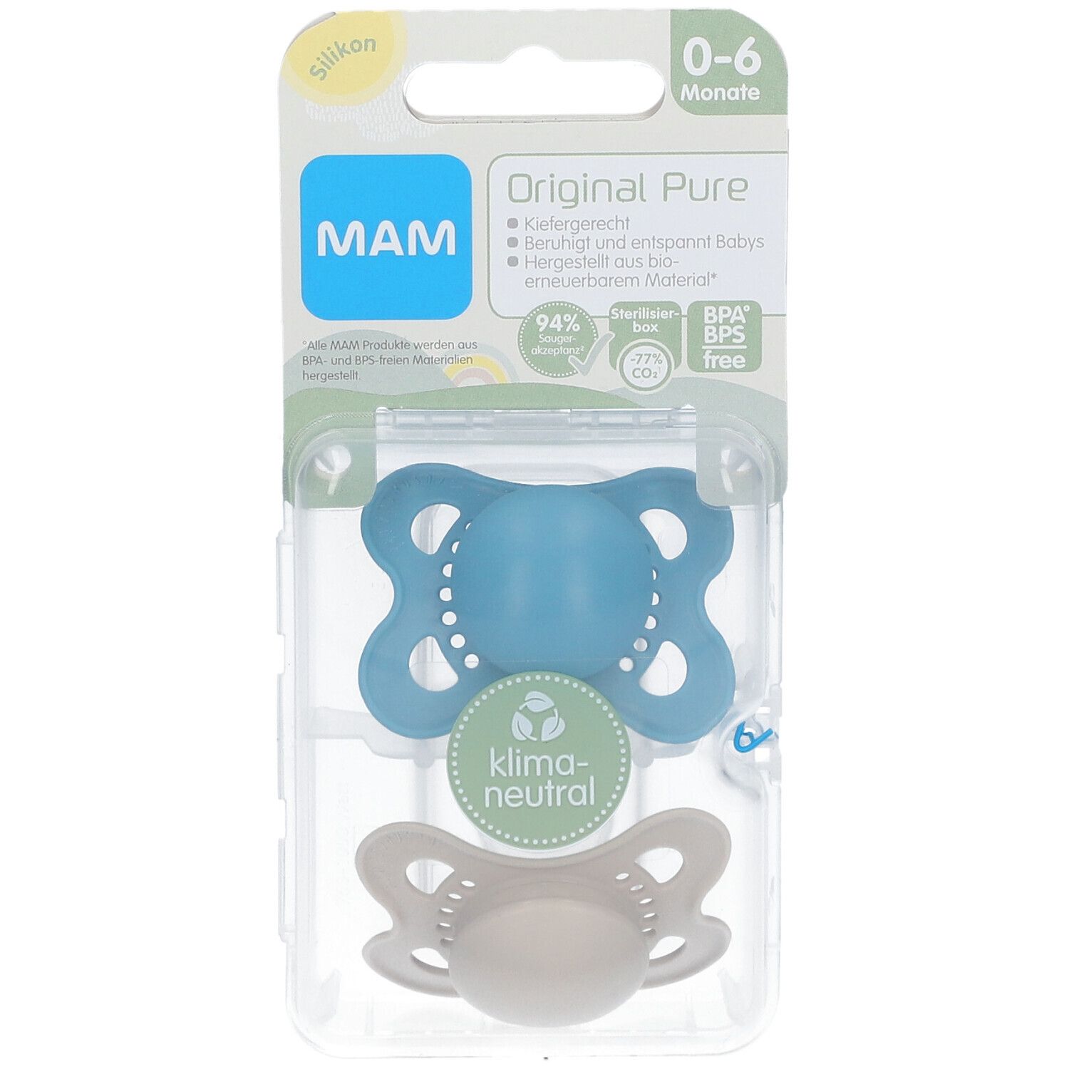 MAM Original Pure Plain Siliconen Fopspeen Blauw - Ecru 0-6 Maanden