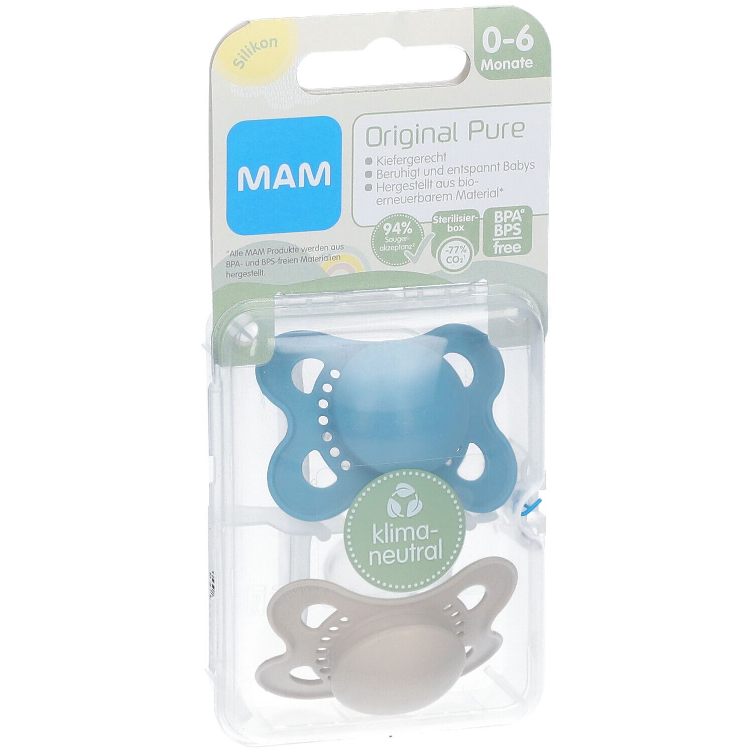 MAM Original Pure Plain Siliconen Fopspeen Blauw - Ecru 0-6 Maanden