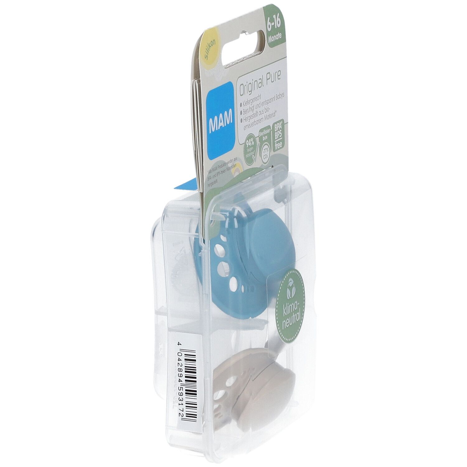 MAM Original Pure Plain Siliconen Fopspeen Blauw - Ecru 6-16 Maanden