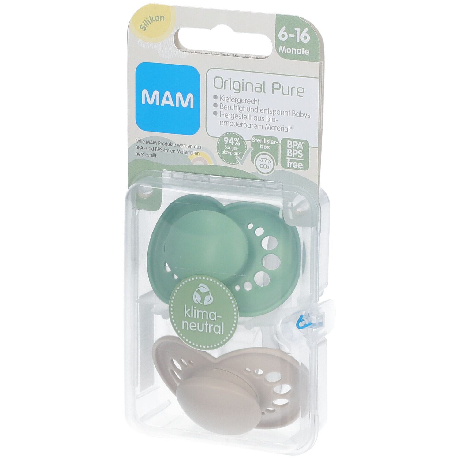 MAM Original Pure Plain Siliconen Fopspeen Groen - Ecru 6-16 Maanden