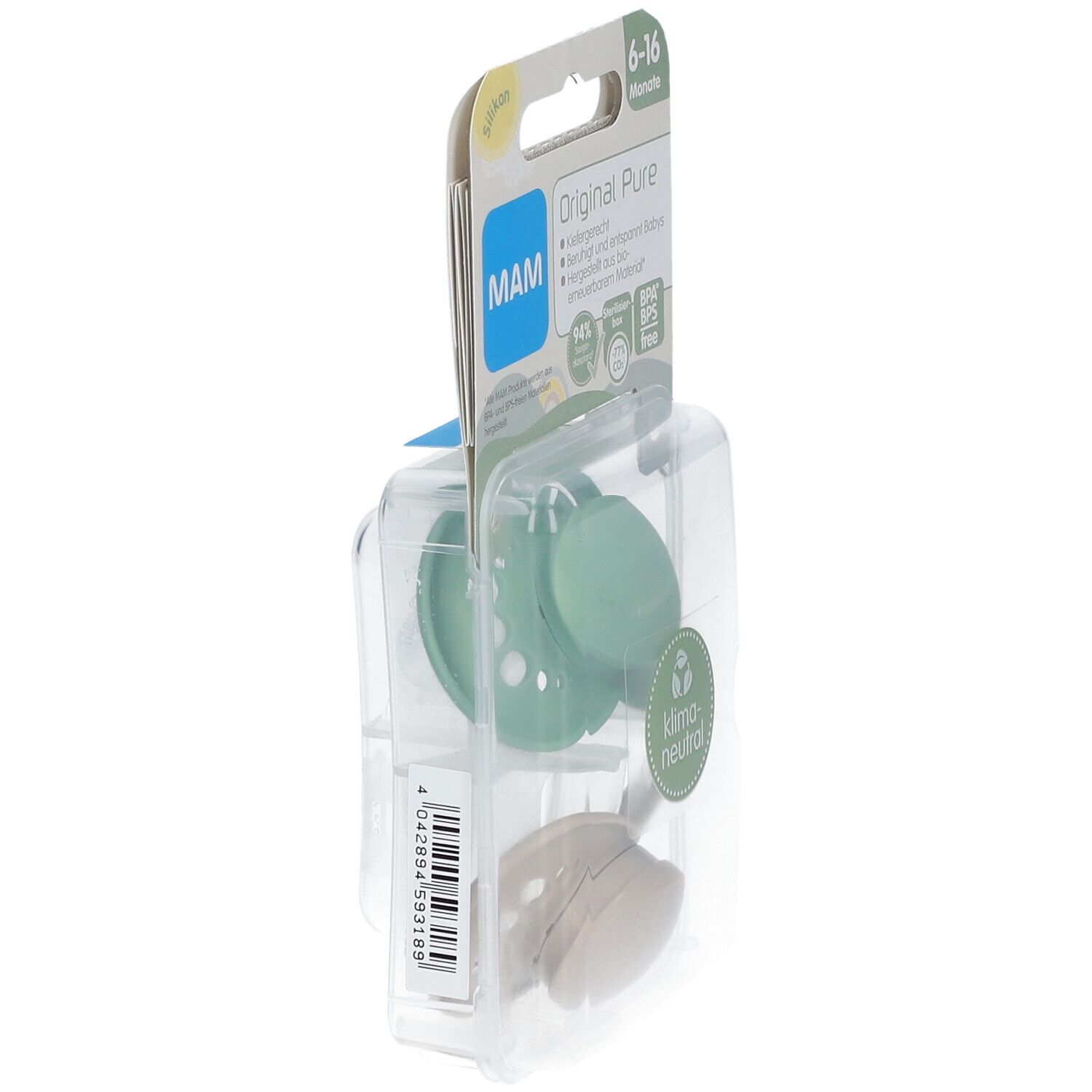 MAM Original Pure Plain Siliconen Fopspeen Groen - Ecru 6-16 Maanden