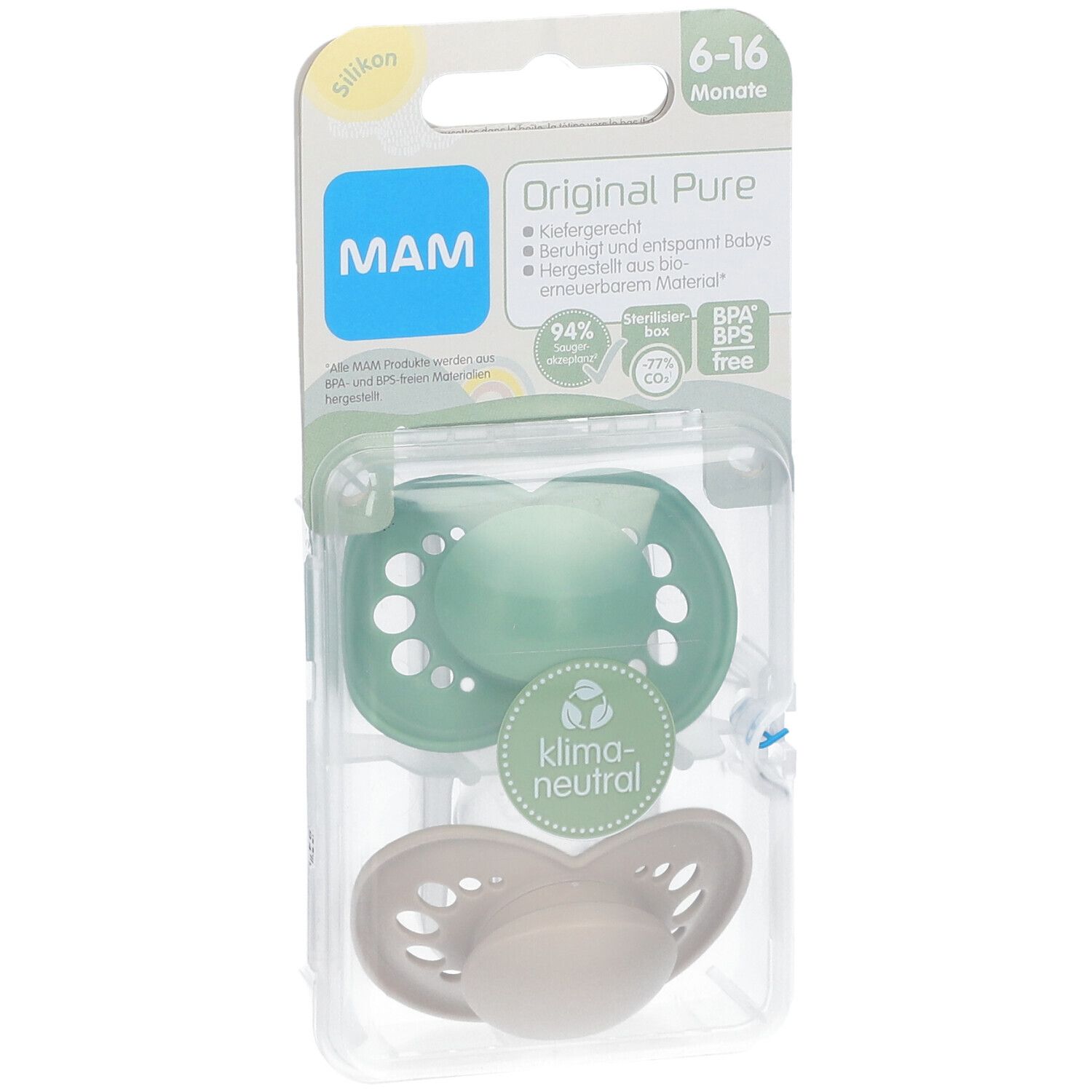 MAM Original Pure Plain Siliconen Fopspeen Groen - Ecru 6-16 Maanden
