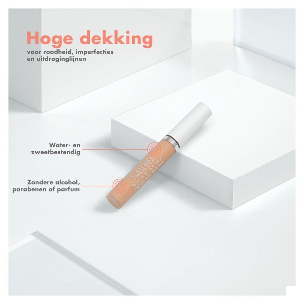 Concealerstift en tekst. Hoge dekking. Water- en zweetbestendig.