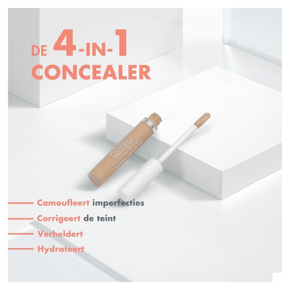 Concealerstift en tekst. 4-in-1. Camoufleert, corrigeert, verheldert, hydrateert.