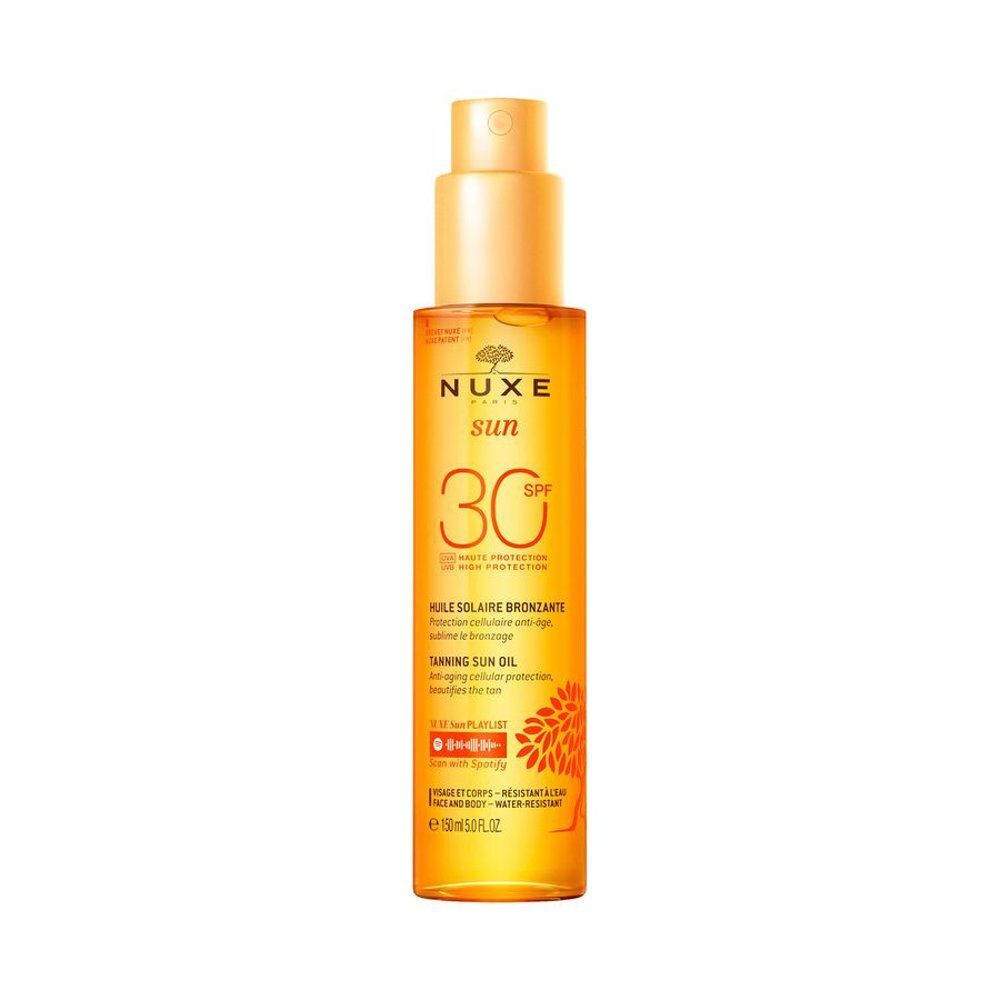 Nuxe Sun Bruiningsolie SPF30 in een sprayfles met pomp.