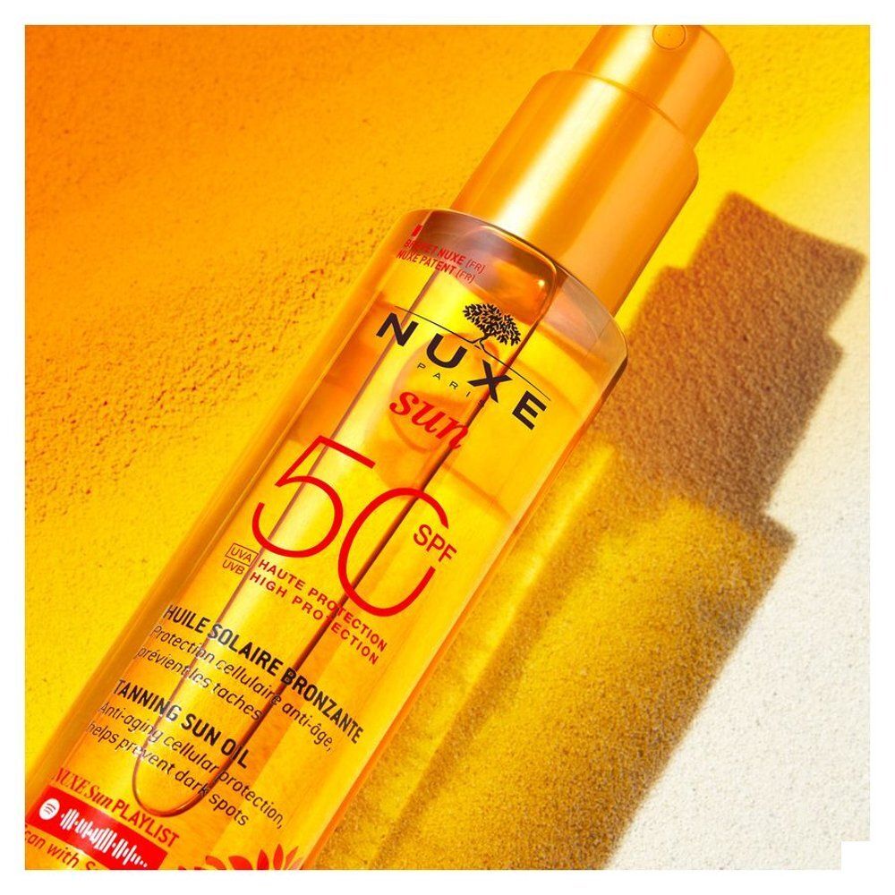 Huile Solaire Nuxe SPF 50, flacon spray 150ml.