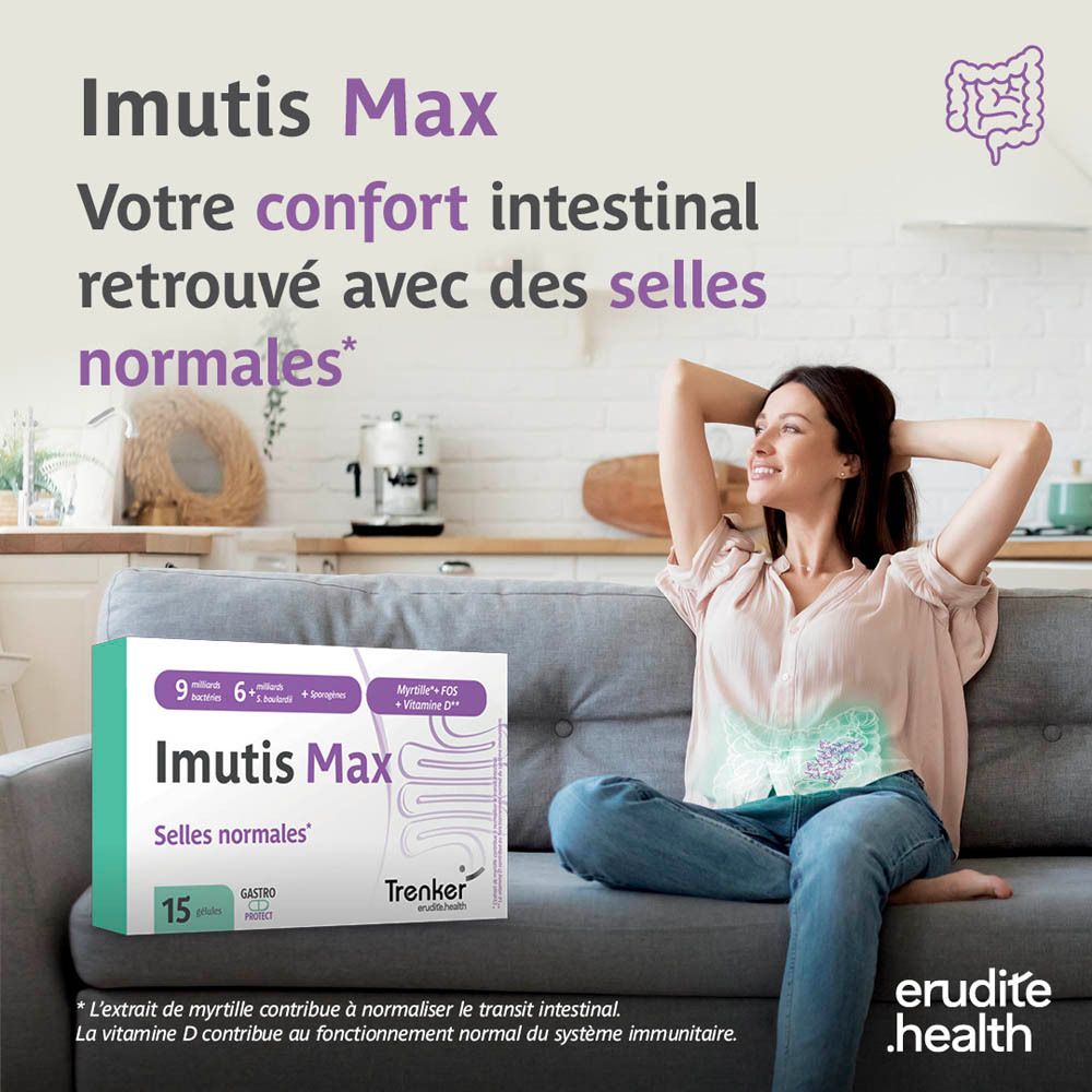 Vue latérale de la boîte Imutis Max avec numéro de lot et date d'expiration.