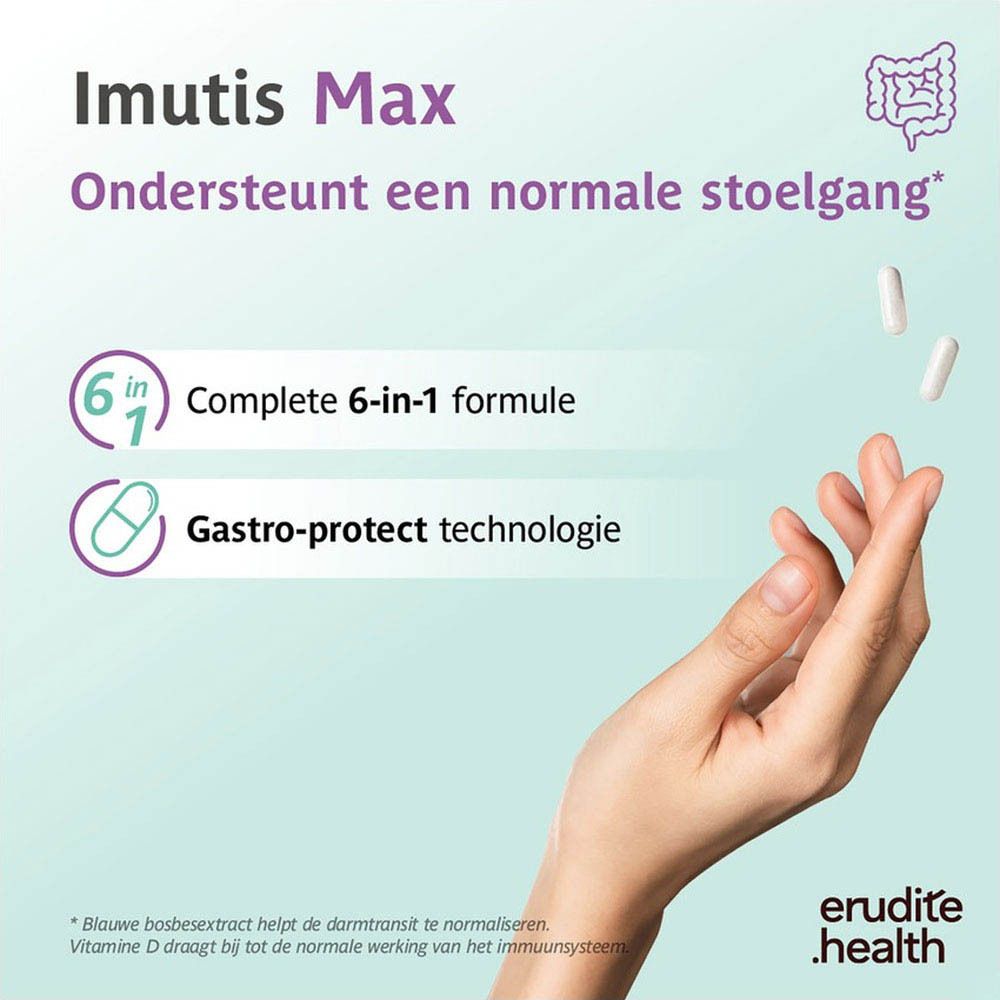 Verpakking van Imutis Max met 15 capsules.