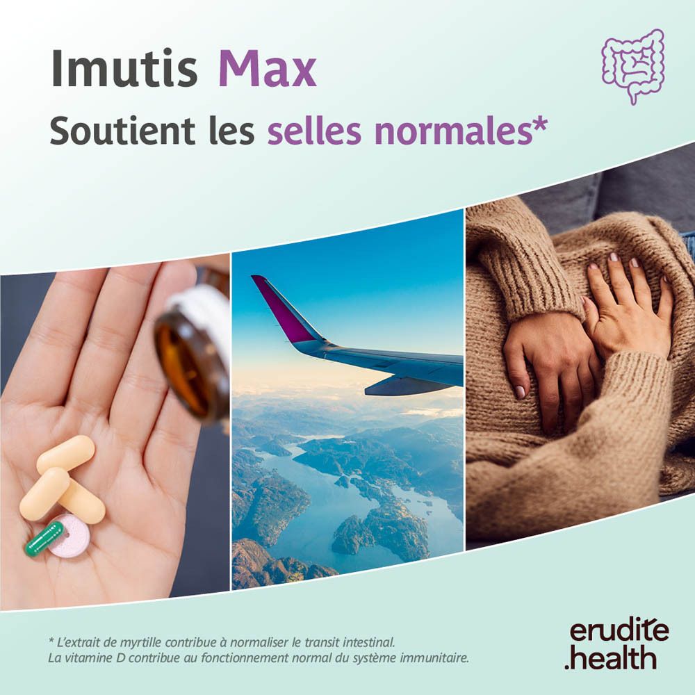 Boîte Imutis Max de 30 gélules, formule améliorée pour des selles normales.